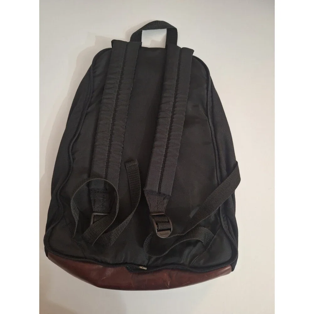 Vintage 90's Timberland Canvas Leather Bottom Backpack Bag Black Brown Gorpcore